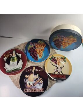 Pottery Barn Wine Bar Cocktail Appetizer Plates 8 1/4" Set of 4 With Box